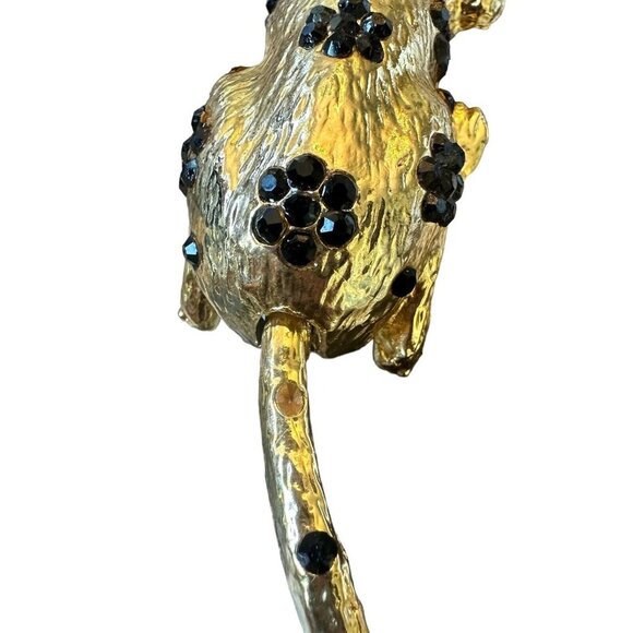 VTG Leopard‎ Brooch Pin 5" Black Rhinestone Flowers Green Eyes Articulating READ - Picture 7 of 8